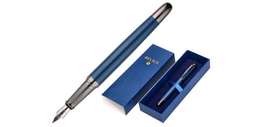 Pluma belius neptuno aluminio textura wavy color azul marino tinta azul caja de diseño