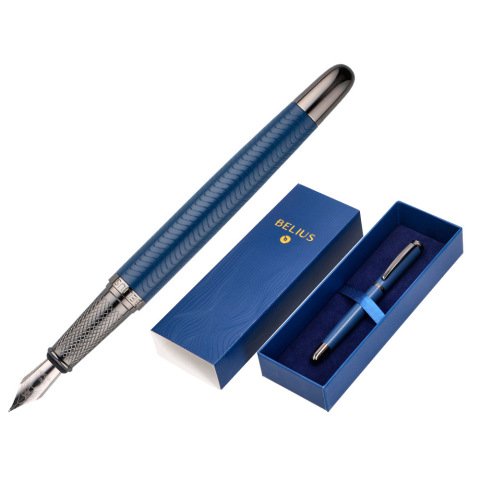 Pluma belius neptuno aluminio textura wavy color azul marino tinta azul caja de diseño