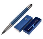 Boligrafo belius neptuno aluminio textura wavy color azul marino tinta azul caja de diseño