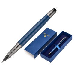 Boligrafo belius neptuno aluminio textura wavy color azul marino tinta azul caja de diseño