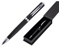 Boligrafo belius turbo aluminio textura punteada color negro y plateado tinta azul caja de diseño
