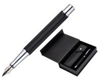 Pluma y estuche belius turbo aluminio textura punteada color negro y plateado tinta azul caja de diseño