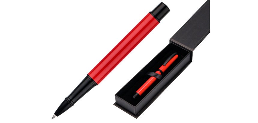 Roller belius turbo aluminio color rojo y negro tinta azul caja de diseño