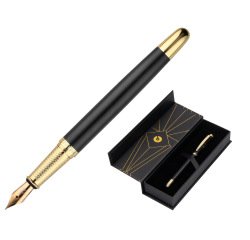 Pluma belius soiree aluminio color art deco negro y dorado tinta azul caja de diseño