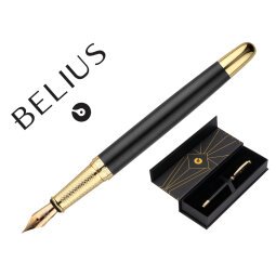 Pluma belius soiree aluminio color art deco negro y dorado tinta azul caja de diseño