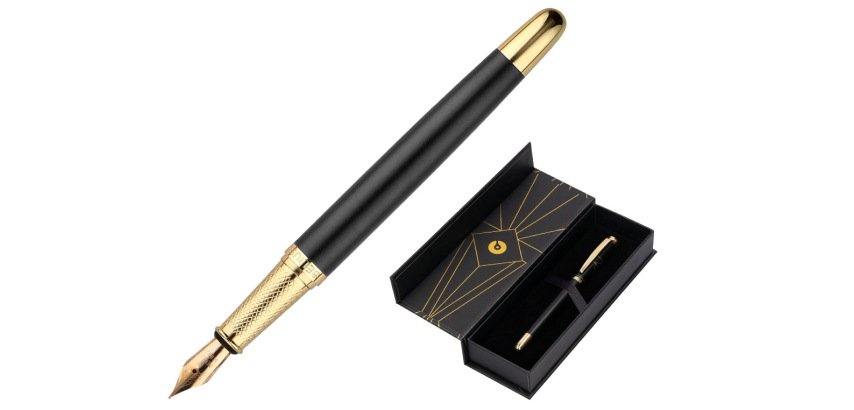 Pluma belius soiree aluminio color art deco negro y dorado tinta azul caja de diseño