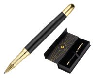Boligrafo belius soiree aluminio color art deco negro y dorado tinta azul caja de diseño