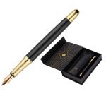 Pluma y estuche belius soiree color art deco negro y dorado tinta azul caja de diseño
