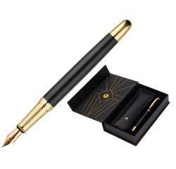 Pluma y estuche belius soiree color art deco negro y dorado tinta azul caja de diseño