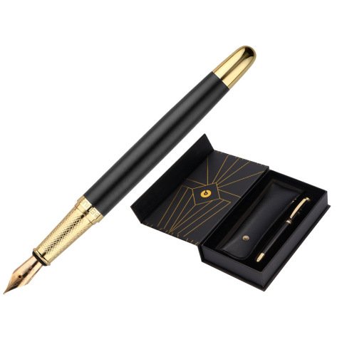 Pluma y estuche belius soiree color art deco negro y dorado tinta azul caja de diseño