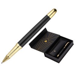 Boligrafo y estuche belius soiree color negro y dorado tinta azul caja de diseño