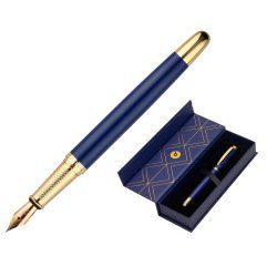 Pluma belius soiree aluminio color art deco azul marino y dorado tinta azul caja de diseño