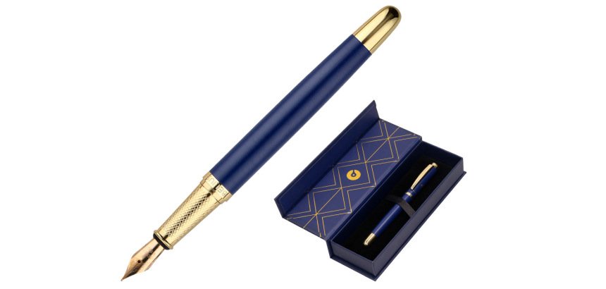 Pluma belius soiree aluminio color art deco azul marino y dorado tinta azul caja de diseño