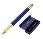 Boligrafo belius soiree aluminio color azul marino y dorado tinta azul caja de diseño