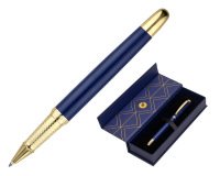 Boligrafo belius soiree aluminio color azul marino y dorado tinta azul caja de diseño