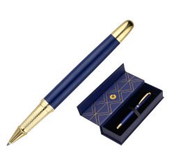 Boligrafo belius soiree aluminio color azul marino y dorado tinta azul caja de diseño
