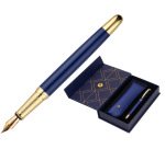 Pluma y estuche belius soiree color art deco azul marino y dorado tinta azul caja de diseño