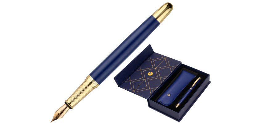 Pluma y estuche belius soiree color art deco azul marino y dorado tinta azul caja de diseño
