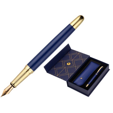 Pluma y estuche belius soiree color art deco azul marino y dorado tinta azul caja de diseño