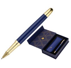 Boligrafo y estuche belius soiree color azul marino y dorado tinta azul caja de diseño