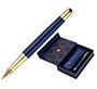 Boligrafo y estuche belius soiree color azul marino y dorado tinta azul caja de diseño