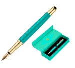 Pluma belius soiree aluminio color art deco turquesa y dorado tinta azul caja de diseño
