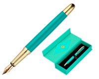 Pluma belius soiree aluminio color art deco turquesa y dorado tinta azul caja de diseño