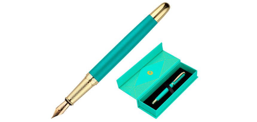 Pluma belius soiree aluminio color art deco turquesa y dorado tinta azul caja de diseño