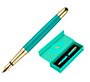 Pluma belius soiree aluminio color art deco turquesa y dorado tinta azul caja de diseño