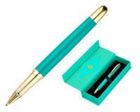 Boligrafo belius soiree aluminio color art deco turquesa y dorado tinta azul caja de diseño
