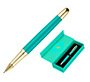 Boligrafo belius soiree aluminio color art deco turquesa y dorado tinta azul caja de diseño
