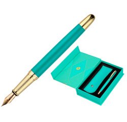 Pluma y estuche belius soiree color art deco turquesa dorado tinta azul caja de diseño