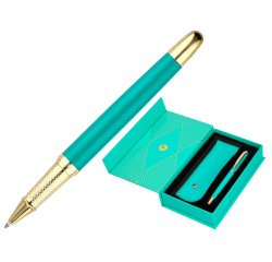Boligrafo y estuche belius soiree color art deco turquesa y dorado tinta azul caja de diseño