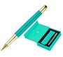 Boligrafo y estuche belius soiree color art deco turquesa y dorado tinta azul caja de diseño