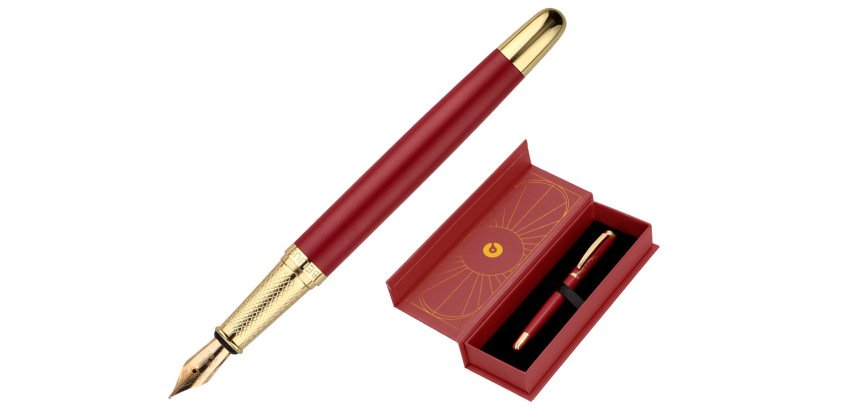 Pluma belius soiree aluminio color art deco granate y dorado tinta azul caja de diseño