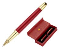 Boligrafo belius soiree aluminio color art deco granate y dorado tinta azul caja de diseño