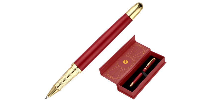 Boligrafo belius soiree aluminio color art deco granate y dorado tinta azul caja de diseño