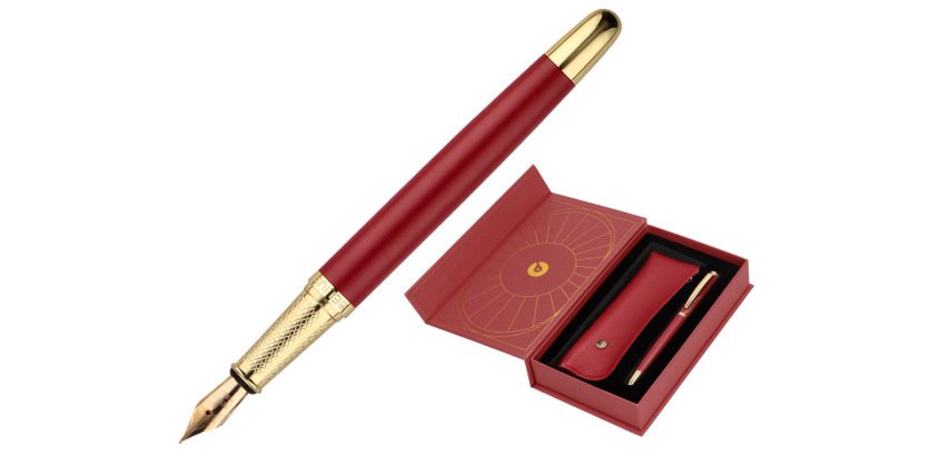 Pluma y estuche belius soiree color art deco granate y dorado tinta azul caja de diseño