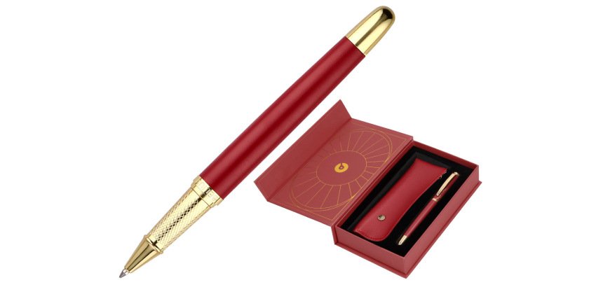 Boligrafo y estuche belius soiree color art deco granate y dorado tinta azul caja de diseño