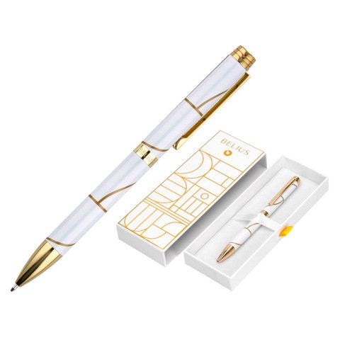 Boligrafo belius carte blanche color y blanco dorado tinta azul caja de diseño