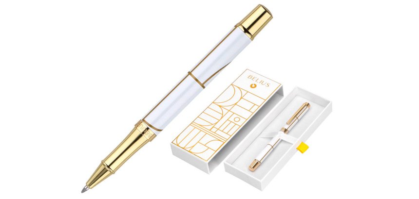Roller belius carte blanche color blanco y dorado tinta negra caja de diseño