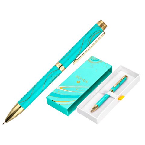 Boligrafo belius aqua aluminio color turquesa y dorado tinta azul caja de diseño