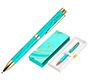 Boligrafo belius aqua aluminio color turquesa y dorado tinta azul caja de diseño