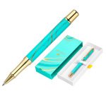 Roller belius aqua aluminio color turquesa y dorado tinta negra caja de diseño