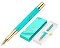 Roller belius aqua aluminio color turquesa y dorado tinta negra caja de diseño