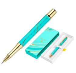 Roller belius aqua aluminio color turquesa y dorado tinta negra caja de diseño