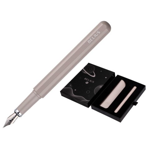 Pluma y funda de similpiel belius space b color minimalista gris tinta azul caja de diseño