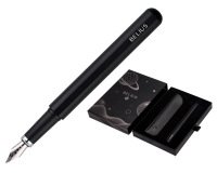 Pluma y funda de similpiel belius space b color minimalista negro tinta azul caja de diseño