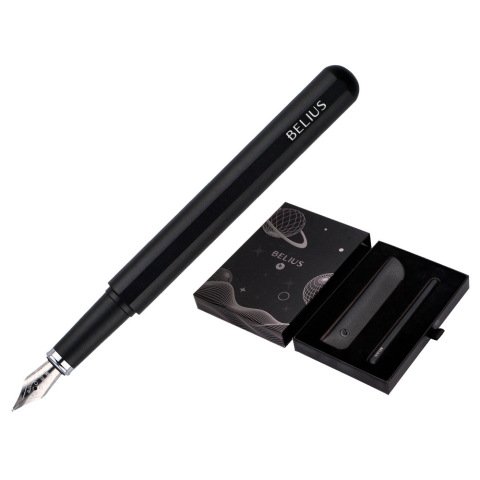 Pluma y funda de similpiel belius space b color minimalista negro tinta azul caja de diseño