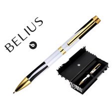 Boligrafo belius dualita cuerpo blanco color negro tinta azul caja de diseño